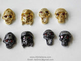 CZ Micro Pave Skull Head Beads, Bracelet Beads, Gold