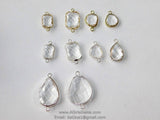 Teardrop Charm Connectors, 2 Pcs Clear Silver Links in Rectangles, Diamond