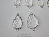 Teardrop Charm Connectors, 2 Pcs Clear Silver Links in Rectangles, Diamond