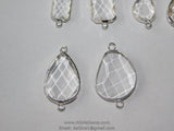 Teardrop Charm Connectors, 2 Pcs Clear Silver Links in Rectangles, Diamond