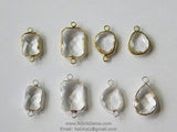 Teardrop Charm Connectors, 2 Pcs Clear Silver Links in Rectangles, Diamond