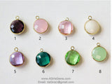 Gold Round Charm Beads, 2 Pcs Charms in Green Rose Pink, Crystal Pink