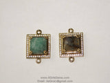 CZ Labradorite Connector, Square Amazonite Links #504, Gold and Silver Plated Oval Connectors