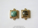 CZ Labradorite Connector, Square Amazonite Links #504, Gold and Silver Plated Oval Connectors