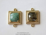 CZ Labradorite Connector, Square Amazonite Links #504, Gold and Silver Plated Oval Connectors