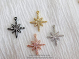 Gold Star Charms, CZ Micro Pave, Small Silver Dainty Starburst Charms #42