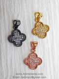 CZ Micro Pave Clover Pendant, Quatrefoil Charms #145, Rose or Gold Plated Clover Charms