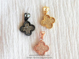 CZ Micro Pave Clover Pendant, Quatrefoil Charms #145, Rose or Gold Plated Clover Charms