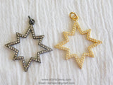 Micro Pave CZ Starburst Pendant, Gold and Gunmetal Black Star, Diamond Pave Cubic Zirconia Star Charm