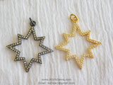 Micro Pave CZ Starburst Pendant, Gold and Gunmetal Black Star, Diamond Pave Cubic Zirconia Star Charm