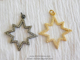 Rose Gold Star Charm Pendants, CZ Micro Pave Large CZ Charms #204, Silver or Black 42 x 45 mm Star