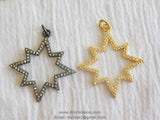 Micro Pave CZ Starburst Pendant, Gold and Gunmetal Black Star, Diamond Pave Cubic Zirconia Star Charm