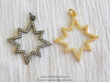 Micro Pave CZ Starburst Pendant, Gold and Gunmetal Black Star, Diamond Pave Cubic Zirconia Star Charm