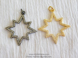 Micro Pave CZ Starburst Pendant, Gold and Gunmetal Black Star, Diamond Pave Cubic Zirconia Star Charm