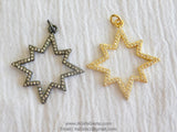 Micro Pave CZ Starburst Pendant, Gold and Gunmetal Black Star, Diamond Pave Cubic Zirconia Star Charm