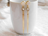 CZ Amethyst Gold Tassel Dangle Earrings CZ March Birthstone Teardrop Earrings Gold Plated Tassel Earrings