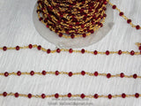Ruby Red Rosary Chain, Gunmetal Black Wire Wrapped 4 mm Beaded Cranberry Red Chains CH #428, Jewelry Making Rosary Roll Bulk Ships from USA
