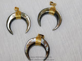 Crescent Moon Charms, Double Horn Pendant, Black Medium Natural Shell