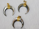 Crescent Moon Charms, Double Horn Pendant, Black Medium Natural Shell