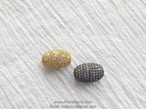 CZ Pave Oval Beads, Oblong Fancy Lined #200, Long Dainty Delicate Egg Flat Beads