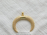 CZ Double Horn Pendant, Crescent Moon Charms #719, Gold Pave Cubic Zirconia