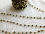 Pyrite Beaded Rosary Chain, Natural Faceted 4 mm Pyrite Bead CH# 501, Quality Gold Plated Wire Wrapped Jewelry Chains