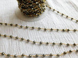 Pyrite Rosary Chain, 6 mm Natural Faceted Pyrite Bead CH #503, Quality 22 K Gold Plated Wire Wrapped Chains