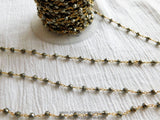 Pyrite Rosary Chain, Natural Faceted Pyrite Bead CH #501, Quality 22 K Gold Plated Wire Wrapped Chains