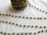 Pyrite Rosary Chain, 6 mm Natural Faceted Pyrite Bead CH #503, Quality 22 K Gold Plated Wire Wrapped Chains