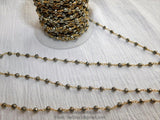 Pyrite Rosary Chain, Natural Faceted Pyrite Bead CH #501, Quality 22 K Gold Plated Wire Wrapped Chains