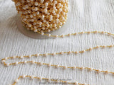 Light Cream Ivory Chain, 4 mm Gold Wire Wrapped Chains CH #302, Beaded Chain