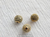 Black CZ Pave Beads, Gold and Black Pave Cubic Zirconia Gold plated 6/8/10 mm Round Beads, Diamond Paved Focal Bead Spacers