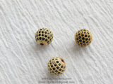 Black CZ Pave Beads, Gold and Black Pave Cubic Zirconia Gold plated 6/8/10 mm Round Beads, Diamond Paved Focal Bead Spacers, Jewelry Making