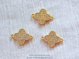 CZ Micro Pave Quatrefoil Clover Connectors, CZ 2 Loop Links #177, Gold