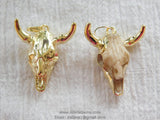 Cow Skull Pendant, Small Mini 24 k Gold Plated Bone Cow Skull Boho Charms #2669, Small Texas Longhorn Bracelet or Earring Charms