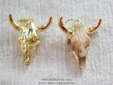 Cow Skull Pendant, Small Mini 24 k Gold Plated Bone Cow Skull Boho Charms #2669, Small Texas Longhorn Bracelet or Earring Charms