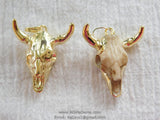 Cow Skull Pendant, Small Mini 24 k Gold Plated Bone Cow Skull Boho Charms #2669, Small Texas Longhorn Bracelet or Earring Charms