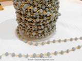 Slate Grey Beaded Rosary Chain, 6 mm Rondelle Crystal Gold Wire Wrapped CH #514, Unfinished Boho Jewelry Chain