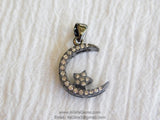 CZ Pave Moon Star, Pendant Connector # 27, Bead Gunmetal Black Plated Cubic Zirconia Star Pendant Bracelet Necklace