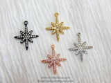 Gold Star Charms, CZ Micro Pave, Small Silver Dainty Starburst Charms #42