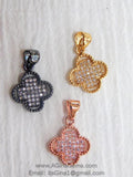 CZ Micro Pave Clover Pendant, Quatrefoil Charms #145, Rose or Gold Plated Clover Charms
