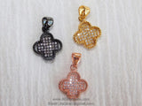 CZ Micro Pave Clover Pendant, Quatrefoil Charms #145, Rose or Gold Plated Clover Charms