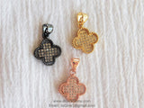 CZ Micro Pave Clover Pendant, Quatrefoil Charms #145, Rose or Gold Plated Clover Charms