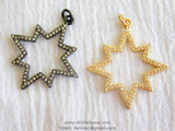Micro Pave CZ Starburst Pendant, Gold and Gunmetal Black Star, Diamond Pave Cubic Zirconia Star Charm