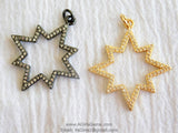 Micro Pave CZ Starburst Pendant, Gold and Gunmetal Black Star, Diamond Pave Cubic Zirconia Star Charm