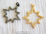 Rose Gold Star Charm Pendants, CZ Micro Pave Large CZ Charms #204, Silver or Black 42 x 45 mm Star