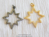 Micro Pave CZ Starburst Pendant, Gold and Gunmetal Black Star, Diamond Pave Cubic Zirconia Star Charm