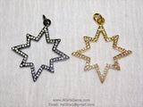 Rose Gold Star Charm Pendants, CZ Micro Pave Large CZ Charms #204, Silver or Black 42 x 45 mm Star