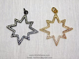 Micro Pave CZ Starburst Pendant, Gold and Gunmetal Black Star, Diamond Pave Cubic Zirconia Star Charm