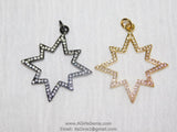 Micro Pave CZ Starburst Pendant, Gold and Gunmetal Black Star, Diamond Pave Cubic Zirconia Star Charm